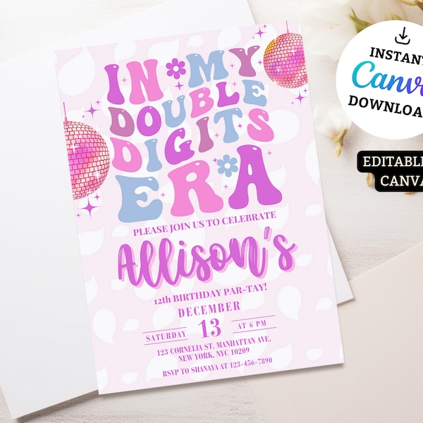 In my Double Digits Era, Eras Party Decorations, Eras Tour Party Invitation, In My Birthday Era, Double Digits Era, Self Editable Invitation