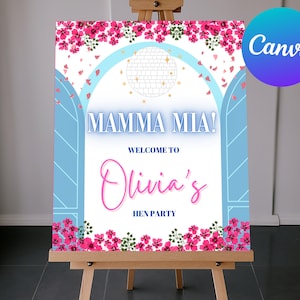 Editable Hen Bachelorette Party Welcome Board, Mamma Mia Inspired Canva Template | Themed Bach Sign | Photo Backdrop | Digital Download