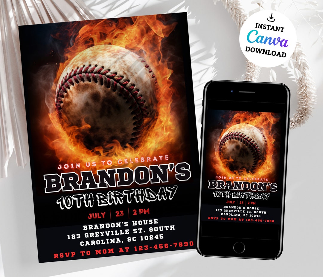 Editable Baseball Invitation, Baseball Birthday Party Invitation ...