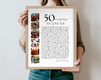 50 Reasons We Love You Poster With Pictures Template, Printable Fifty Birthday Gift for Him or Her, Personalized 50th Birthday Decor