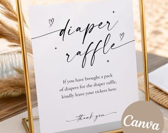 Znak na loterię pieluch, Minimalistyczny znak na grę pieluchową na baby shower, Gra w loterię pieluchową na baby shower w stylu boho, Nowoczesna gra na baby shower Instant, C1