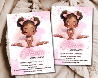 Invitación de cumpleaños de bailarina Invitación de cumpleaños de niña bailarina de ballet moderna Tutu Linda bailarina Fiesta de cumpleaños editable con temática de ballet