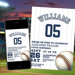 Editable Baseball Birthday Invitation, Baseball Invites, Instant Download Baseball Invitations, Digital File, navy blue red boy party invite
