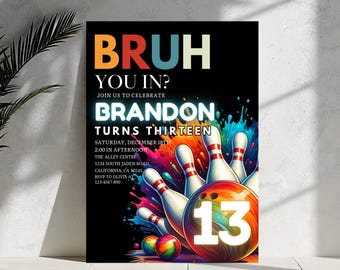 Editable Bowling Birthday Invitation Template, Printable Strike Up Some Fun Birthday Party Invitations, Digital Boy Bday Party Invite Card