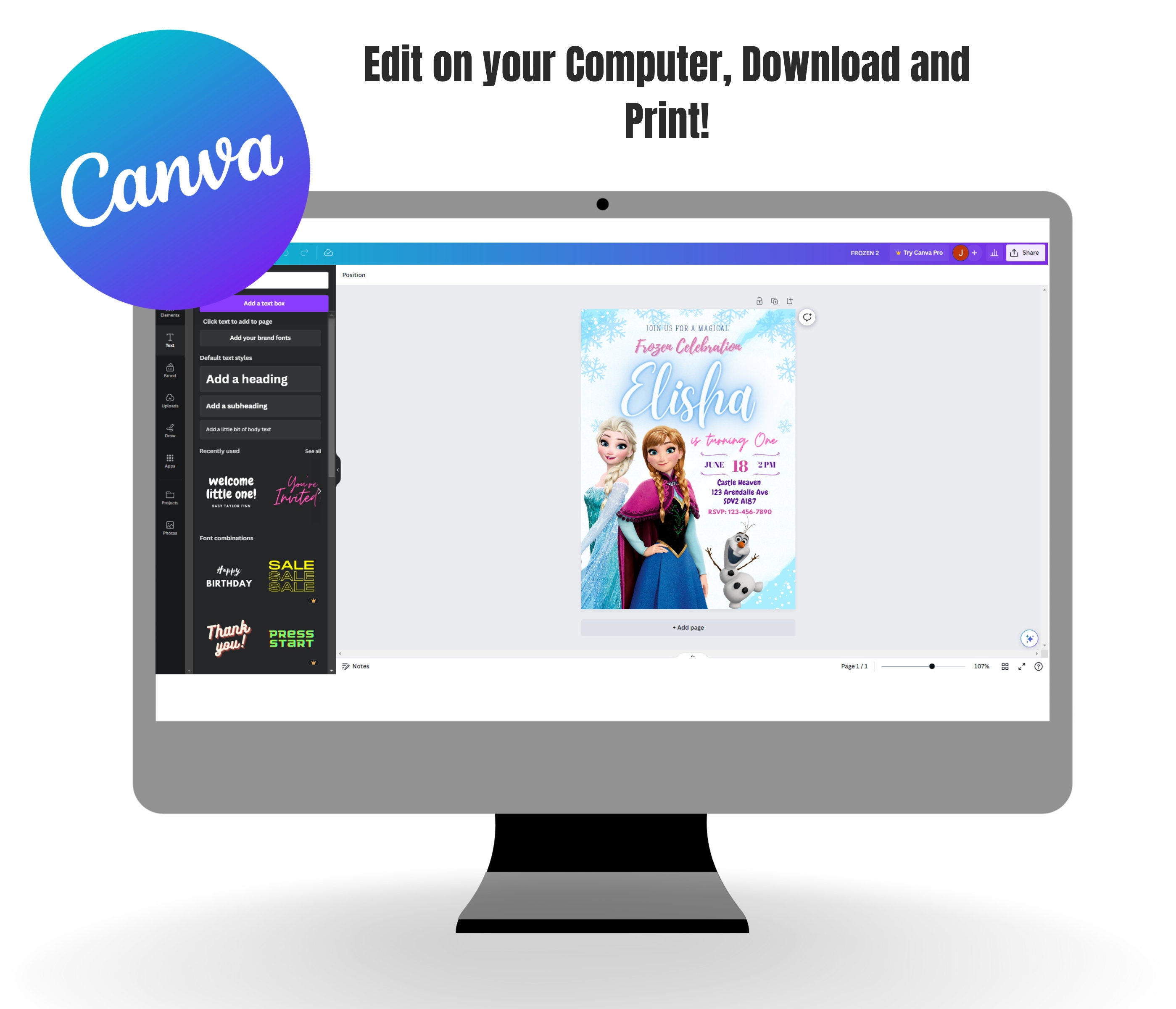 Editable Frozen Birthday Invitation Template Princess Elsa Etsy UK