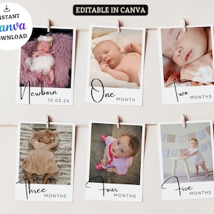 Modèle de bannière photo premier anniversaire, 1ère année mensuelle de bébé modifiable, guirlande photo moderne imprimable, téléchargement immédiat