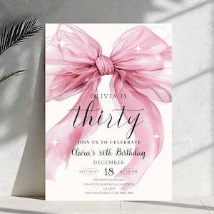 Pink Bow 30th Birthday Invitation: Coquette Party Invite (Digital File)