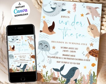 Whale Shark Birthday Invitation: Under The Sea Party (Digital Download)