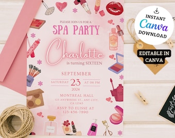 Spa Party Birthday Invitation Template: Editable Pamper Party Invite (Digital Download)