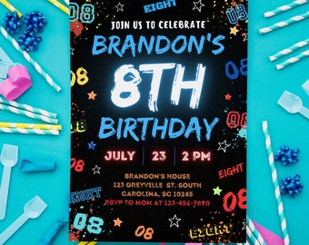 Boy Birthday Invitation, 8Th Boy Birthday Invitation, Boy Birthday Invites, Instant Download Boy Number Invitations, Boy 8Th Birthday