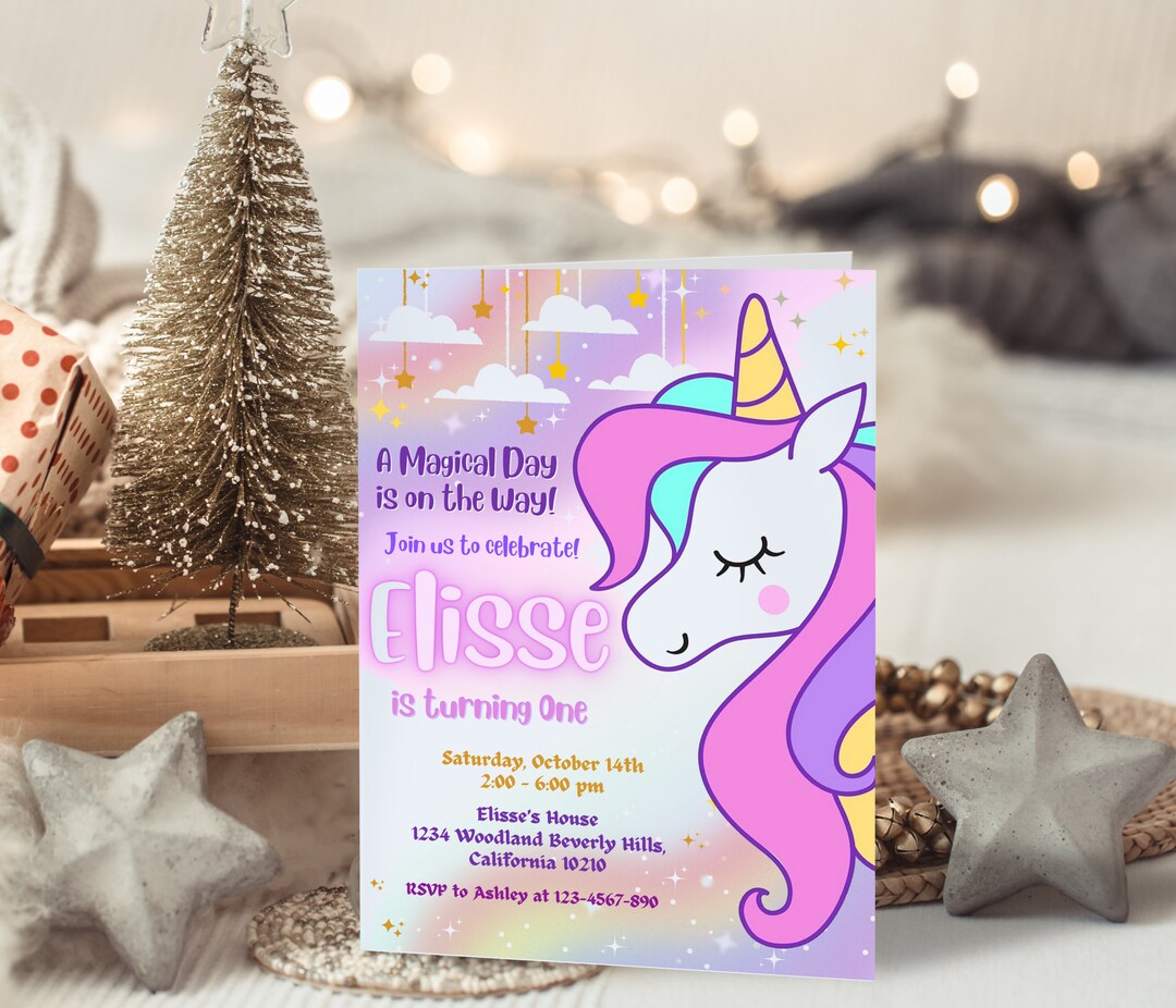 Unicorn Birthday Invitation Digital Unicorn Birthday Invite Etsy