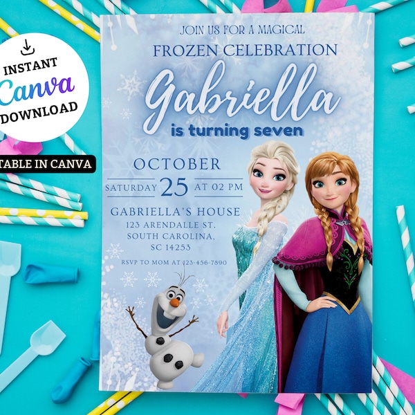 Editable Frozen Birthday Invite Template, Princess Elsa Girl Evite, Instant Download, Digital Birthday Party Invite for Girl, invitatio n