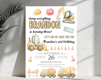 Construction Birthday Invitation, Construction Invitation, dump truck party invite, Dump Truck Party Invite, boy outdoor birthday, Excavator