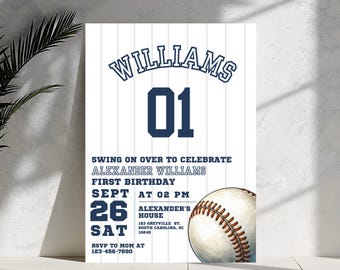 Editable Baseball Birthday Invitation, Baseball Invites, Instant Download Baseball Invitations, Digital File, navy blue red boy party invite