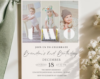 Editable 2nd Birthday Invitation Second Birthday Party Invite Minimalist Boho 2nd Boy Birthday Girl Birthday Instant Digital Download Two