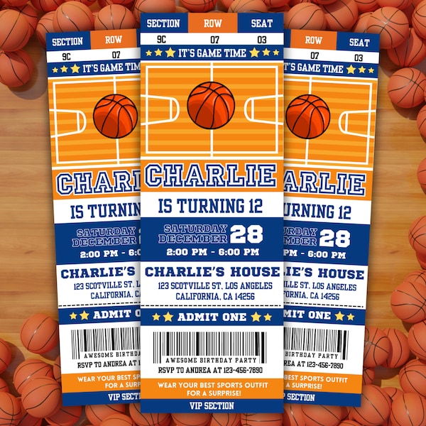 Basketball Invitation - Birthday - Sports Ticket Style Party Invite - ANY Age - DIGITAL Editable Printable Invite - Basketball Ticket