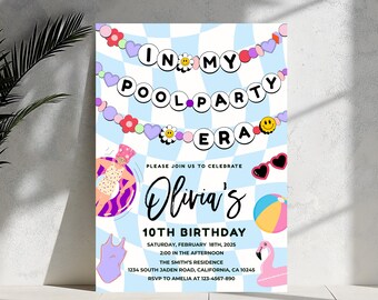 Editable Pool Party Birthday Invite: Retro Summer Theme (Digital Download)