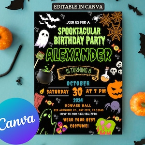 Bewerkbare Halloween-uitnodiging, uitnodiging voor Halloween-feest, Halloween verjaardagsuitnodiging, Halloween-uitnodiging, Spooky verjaardagsuitnodiging