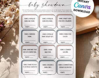 Baby Shower Showdown Game, Baby Shower Game Printable, Baby Showdown Shower Game, Baby Shower Activity, Gender Neutral, Canva Editable, A13