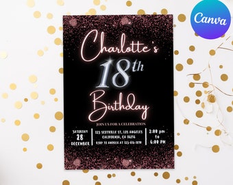 Editable 18th Birthday Invitation Template: Pink & Purple (Digital Download)