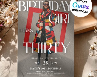 Editable 30th Birthday Invitation: Canva Template (Digital Download 5x7 in PDF/JPEG