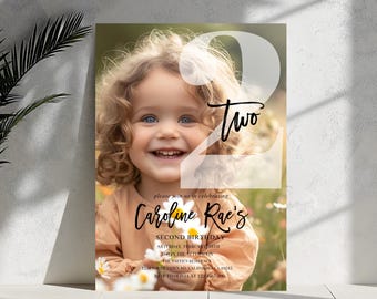 Editable 2nd Birthday Photo Invitation Boy Birthday Party Boy second Birthday Invitation Minimal 2nd Birthday Invitation Template Two invite