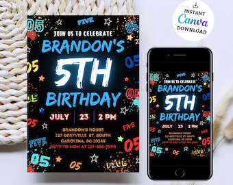 5Th Boy Birthday Invitation, Boy Birthday Invites, Instant Download Boy Number Invitations, 5th Birthday Invite, Boy Number Invite, 9TH 10TH