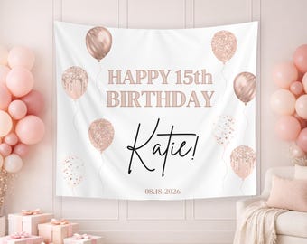 15th Birthday Backdrop Editable, Fifteen Birthday Banner, Tapestry Banner Party Decor, 15th Birthday Banner, 14th Birthday, 13th Invite