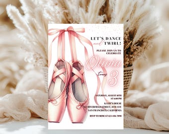 Invitación de cumpleaños de bailarina Invitación de cumpleaños de niña bailarina de ballet moderna Tutu Linda bailarina Fiesta de cumpleaños editable con temática de ballet