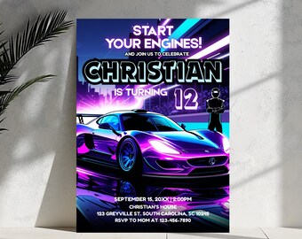 Editable Race Car Birthday Invitation Sport Race Car Invite, Boys Invitation, Car Birthday Invitation, INSTANT DOWNLOAD, Canva Template