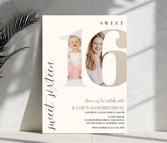 Editable Sweet Sixteen Birthday Invitation Minimalist Boho 16th Birthday Invite Template Sixteenth Birthday Party Digital Download 18th 13th