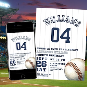 Editable Baseball Birthday Invitation, Baseball Invites, Instant Download Baseball Invitations, Digital File, navy blue red boy party invite