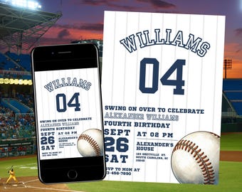 Editable Baseball Birthday Invitation, Baseball Invites, Instant Download Baseball Invitations, Digital File, navy blue red boy party invite