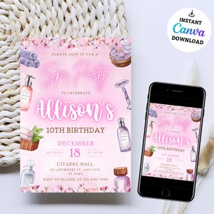Spa Party Birthday Invitation, EDITABLE Spa Party Invitation, Pamper Party Template, Glitz Glam Girls, Tween Manicure & Pedicures Birthday