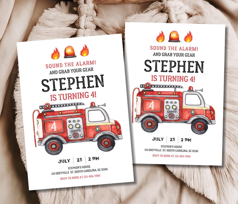 Fire Rescue Invitations Editable Firetruck Invitation, to the Rescue, Fire Truck Birthday ...