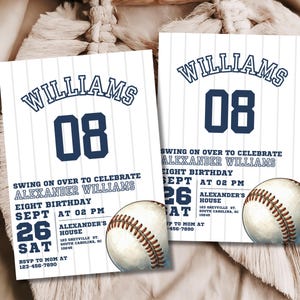 Invitación de cumpleaños de béisbol editable, invitaciones de béisbol, invitaciones de béisbol de descarga instantánea, archivo digital, invitación de fiesta de niño azul marino y rojo