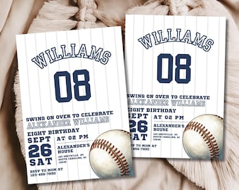 Editable Baseball Birthday Invitation: Navy Blue & Red (Digital File)