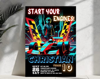 Race Car Birthday Invitation: Editable Canva Template (Instant Download)