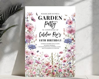 Wildflower Birthday Invitation: Editable Floral Garden Party Invite (5x7 in Digital File, Canva Template)