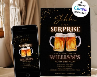 Beer Surprise Birthday Invitation: Editable Adult Party Invite (Digital Download)