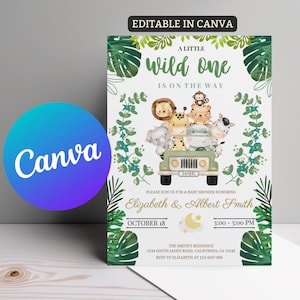 Safari Baby Shower Invitation, A little Wild One is on the Way Invite, Jungle Baby Shower Invitation, Safari Printable Evite Animal Template