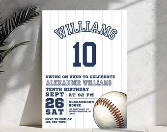 Editable Baseball Birthday Invitation: Navy Blue & Red (Digital File)