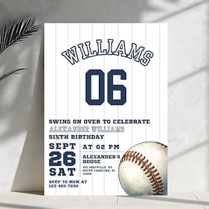 Invito di compleanno di baseball modificabile, inviti di baseball, inviti di baseball con download immediato, file digitale, invito per festa di ragazzo blu navy e rosso