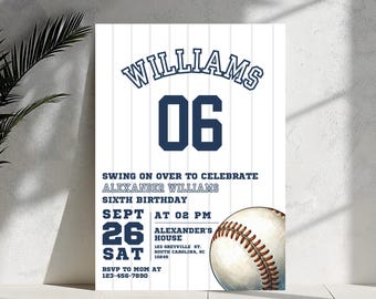 Editable Baseball Birthday Invitation, Baseball Invites, Instant Download Baseball Invitations, Digital File, navy blue red boy party invite
