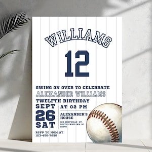 Editable Baseball Birthday Invitation: Navy Blue & Red (Digital File)