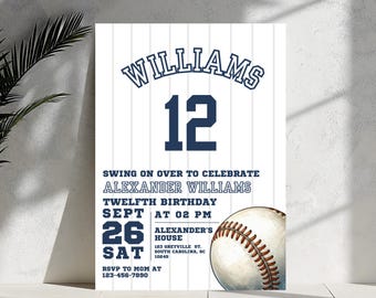 Editable Baseball Birthday Invitation, Baseball Invites, Instant Download Baseball Invitations, Digital File, navy blue red boy party invite