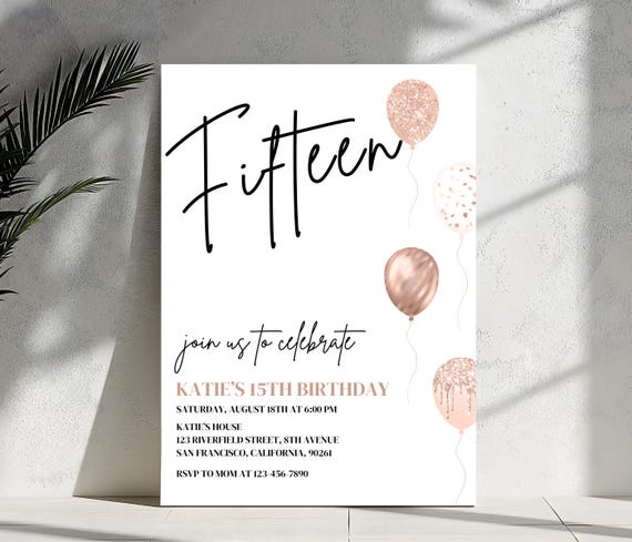 15th Birthday Invitation Editable, Fifteen Birthday Invite, Girl Birthday Party Digital Download, 15th Birthday, 14th Birthday, 13th Invite