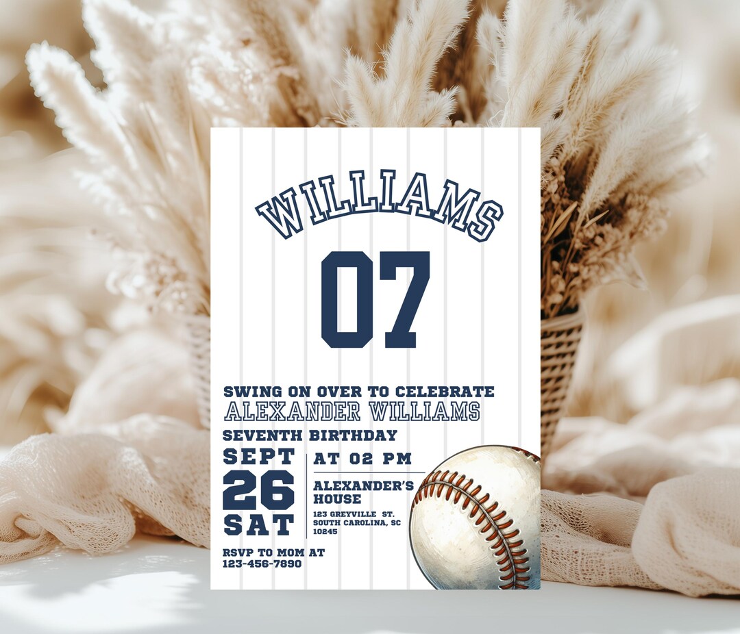 Editable Baseball Birthday Invitation: Navy Blue & Red (digital File ...