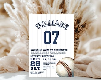 Editable Baseball Birthday Invitation: Navy Blue & Red (Digital File)