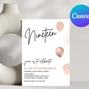 Convite de aniversário de 19 anos editável, convite de aniversário de dezenove anos, download digital de festa de aniversário de menina, aniversário de 19 anos, aniversário de 14 anos, convite de 13 anos